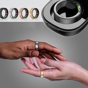 Smart Ring Fitness and Vitals Tracker - Black Size 8 Android, IOS - New